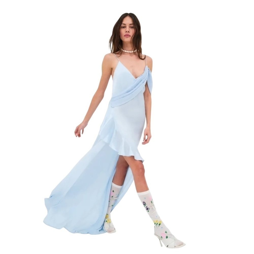 For Love & Lemons Pastel Blue Satin James Maxi Dress Womens M